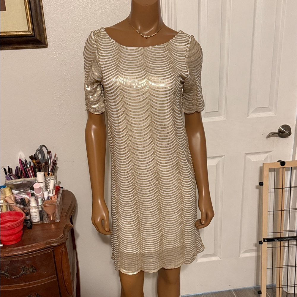 Charlotte Russe Shimmering Gold Wave Midi Dress